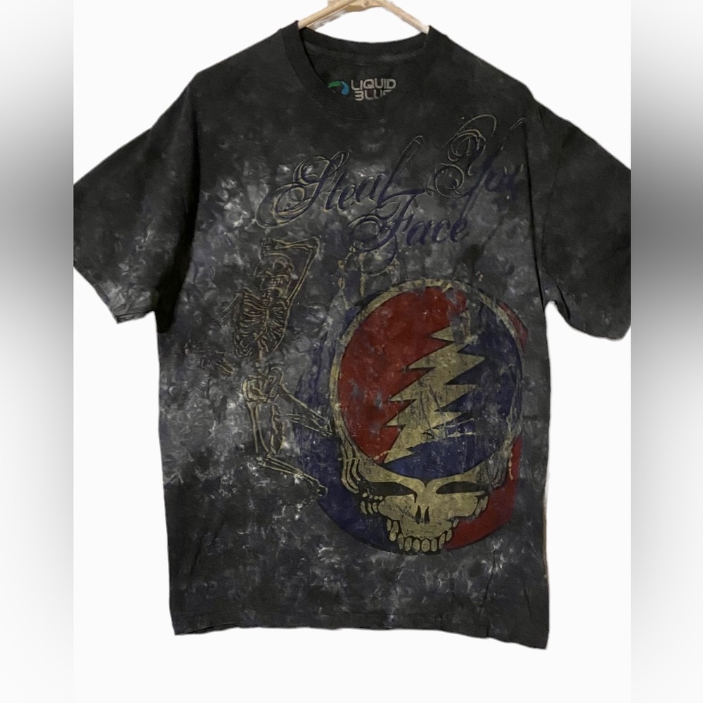 Grateful Dead Steal Your Face Large T Shirt Liquid Blue Skeleton  Y2K  Top Band